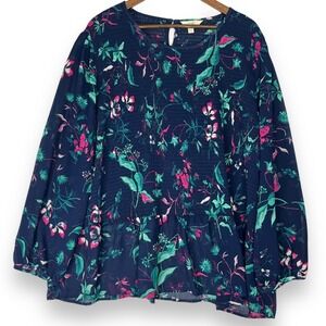 Terra & Sky Floral Blouse Smocked Peplum Long‎ Sleeve Lightweight Plus Size 2X